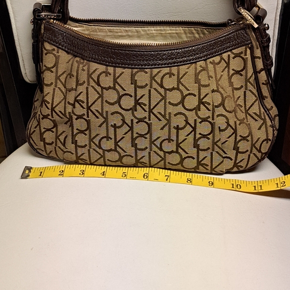 Calvin Klein Canvas & Leather Monogram Baguette Vintage Shoulder Bag GUC - Picture 9 of 16
